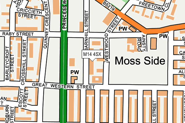 M14 4SX map - OS OpenMap – Local (Ordnance Survey)