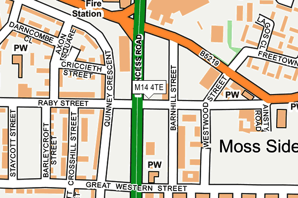 M14 4TE map - OS OpenMap – Local (Ordnance Survey)