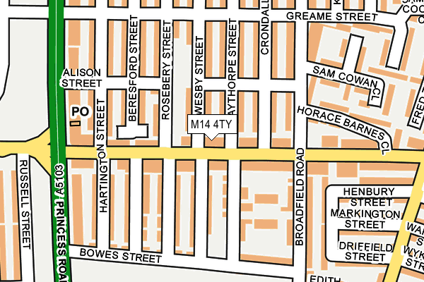 M14 4TY map - OS OpenMap – Local (Ordnance Survey)