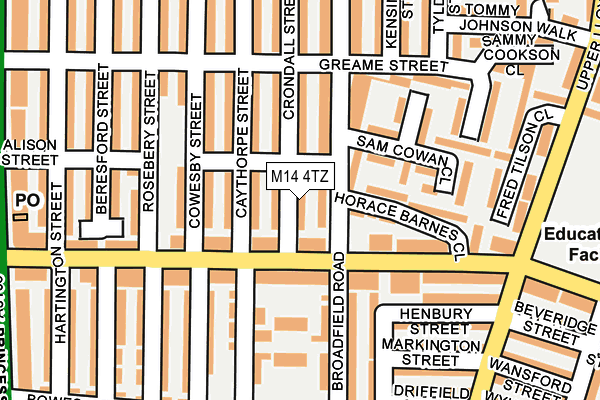 M14 4TZ map - OS OpenMap – Local (Ordnance Survey)