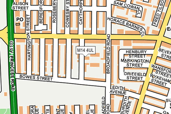 M14 4UL map - OS OpenMap – Local (Ordnance Survey)