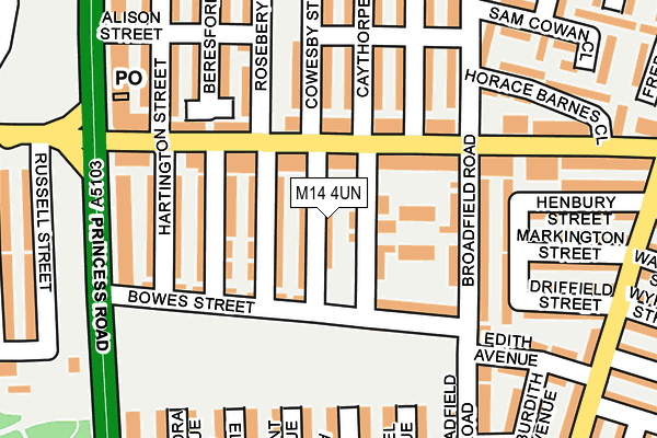 M14 4UN map - OS OpenMap – Local (Ordnance Survey)