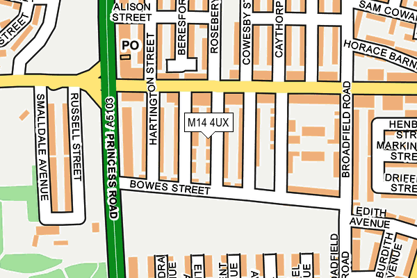 M14 4UX map - OS OpenMap – Local (Ordnance Survey)