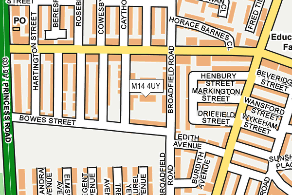 M14 4UY map - OS OpenMap – Local (Ordnance Survey)