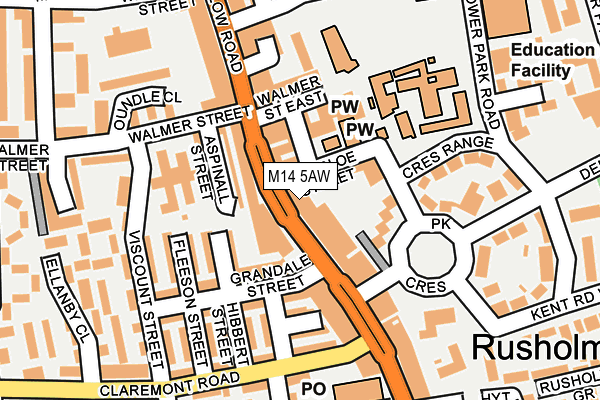 M14 5AW map - OS OpenMap – Local (Ordnance Survey)