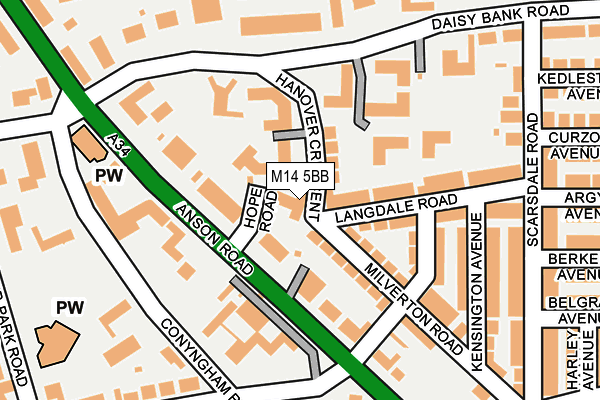 M14 5BB map - OS OpenMap – Local (Ordnance Survey)