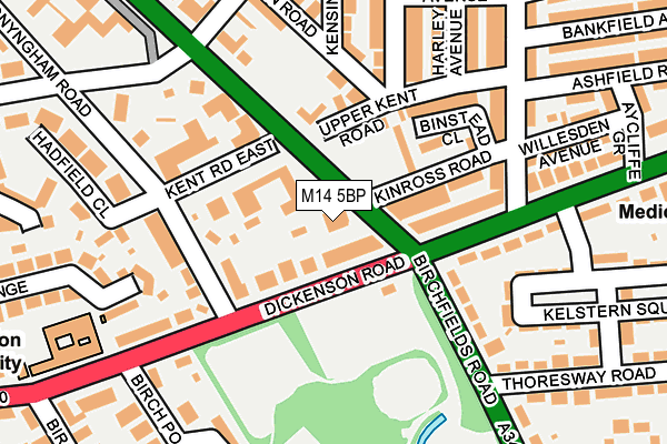 M14 5BP map - OS OpenMap – Local (Ordnance Survey)