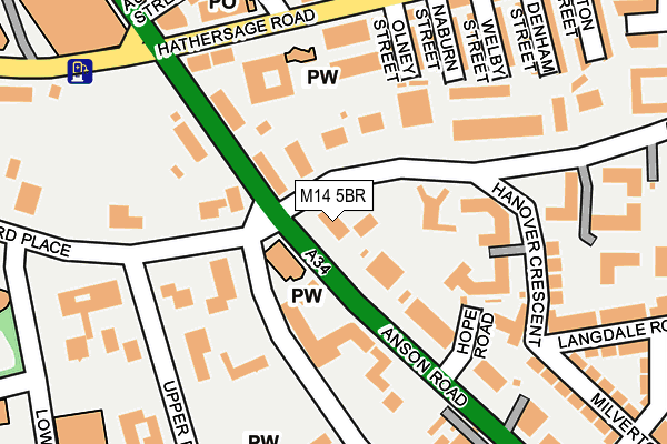 M14 5BR map - OS OpenMap – Local (Ordnance Survey)