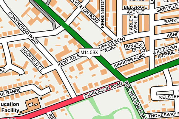 M14 5BX map - OS OpenMap – Local (Ordnance Survey)