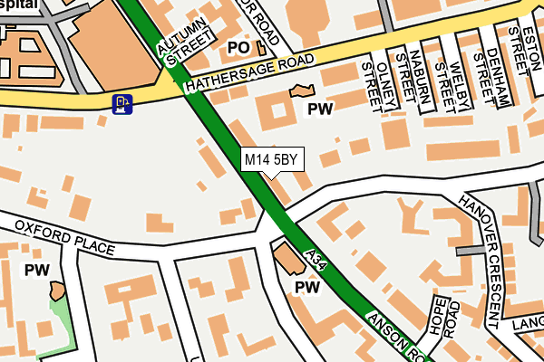 M14 5BY map - OS OpenMap – Local (Ordnance Survey)