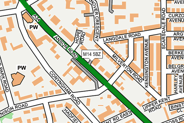 M14 5BZ map - OS OpenMap – Local (Ordnance Survey)