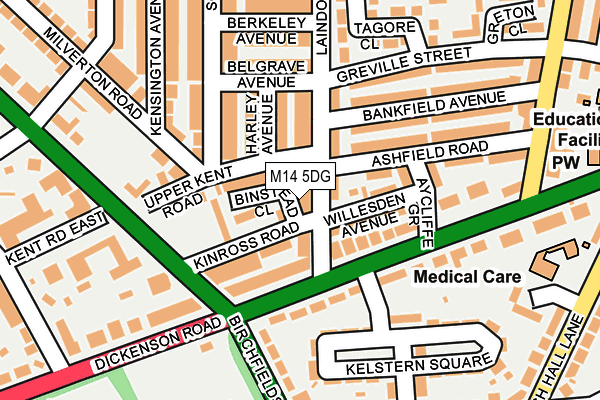 M14 5DG map - OS OpenMap – Local (Ordnance Survey)