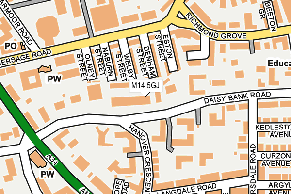 M14 5GJ map - OS OpenMap – Local (Ordnance Survey)