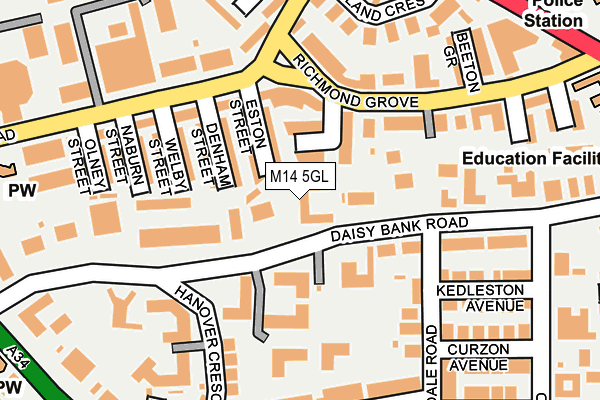 M14 5GL map - OS OpenMap – Local (Ordnance Survey)