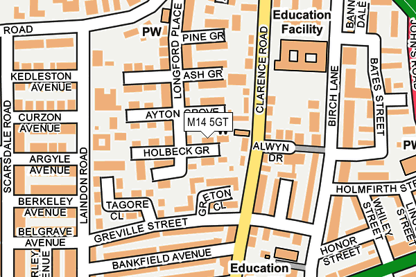 M14 5GT map - OS OpenMap – Local (Ordnance Survey)