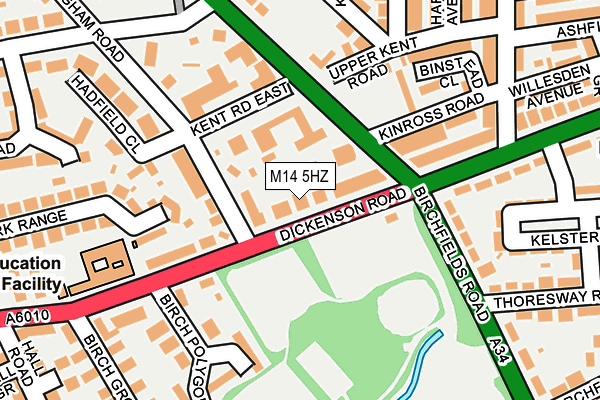 M14 5HZ map - OS OpenMap – Local (Ordnance Survey)