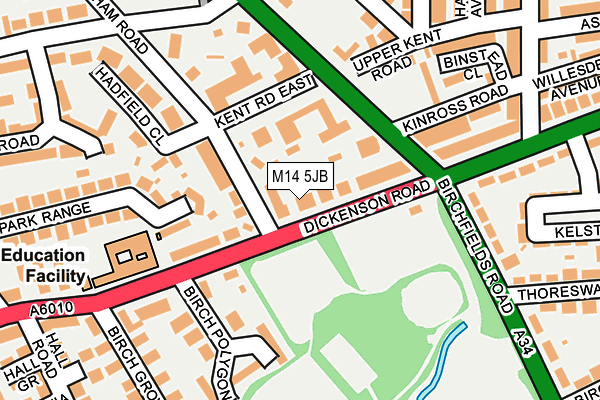 M14 5JB map - OS OpenMap – Local (Ordnance Survey)