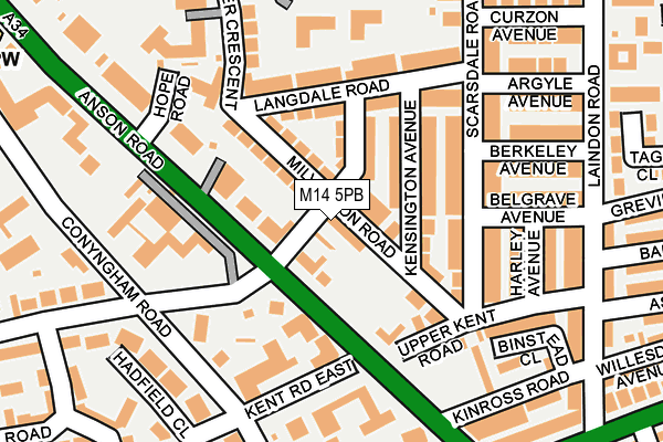 M14 5PB map - OS OpenMap – Local (Ordnance Survey)