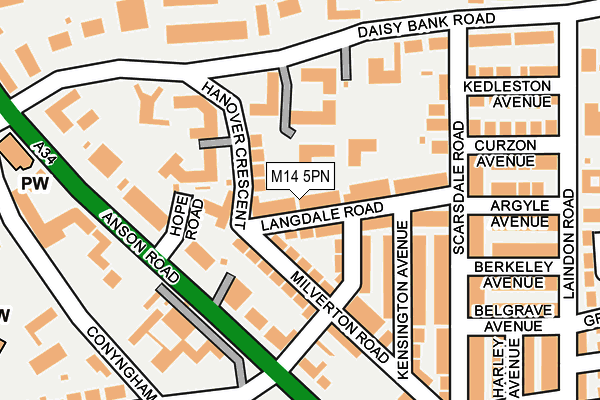 M14 5PN map - OS OpenMap – Local (Ordnance Survey)