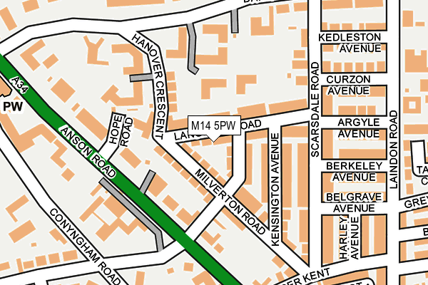 M14 5PW map - OS OpenMap – Local (Ordnance Survey)