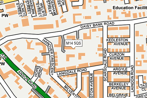 M14 5QS map - OS OpenMap – Local (Ordnance Survey)