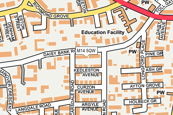 M14 5QW map - OS OpenMap – Local (Ordnance Survey)