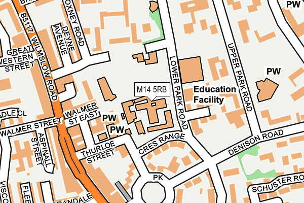 M14 5RB map - OS OpenMap – Local (Ordnance Survey)