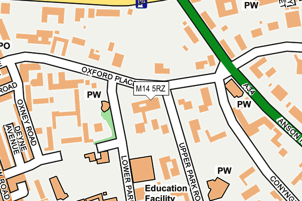 M14 5RZ map - OS OpenMap – Local (Ordnance Survey)