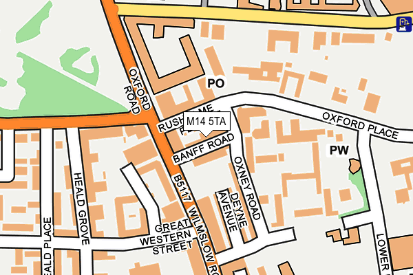 M14 5TA map - OS OpenMap – Local (Ordnance Survey)