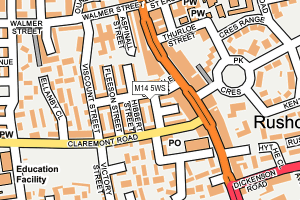 M14 5WS map - OS OpenMap – Local (Ordnance Survey)