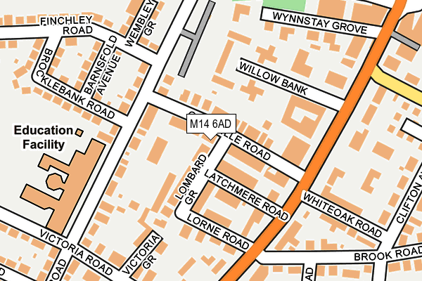 M14 6AD map - OS OpenMap – Local (Ordnance Survey)