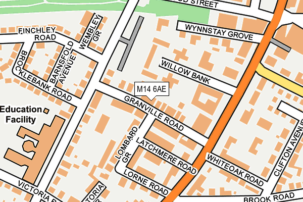 M14 6AE map - OS OpenMap – Local (Ordnance Survey)