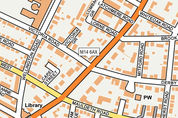 M14 6AX map - OS OpenMap – Local (Ordnance Survey)