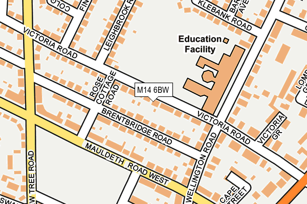 M14 6BW map - OS OpenMap – Local (Ordnance Survey)