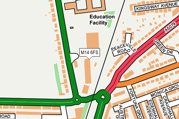 M14 6FS map - OS OpenMap – Local (Ordnance Survey)