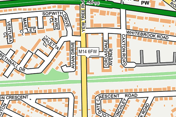 M14 6FW map - OS OpenMap – Local (Ordnance Survey)