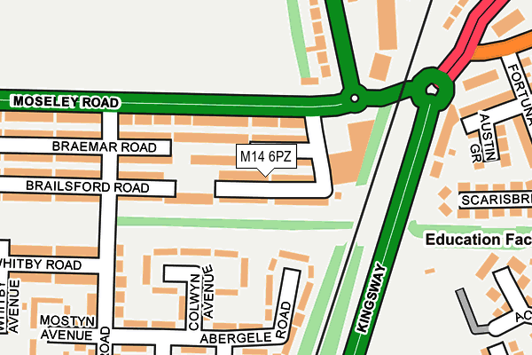 M14 6PZ map - OS OpenMap – Local (Ordnance Survey)