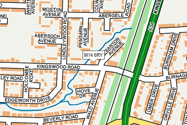 M14 6RY map - OS OpenMap – Local (Ordnance Survey)