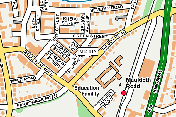 M14 6TA map - OS OpenMap – Local (Ordnance Survey)