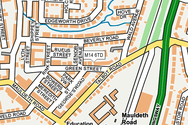 M14 6TD map - OS OpenMap – Local (Ordnance Survey)