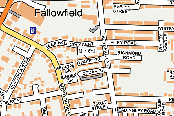 M14 6YJ map - OS OpenMap – Local (Ordnance Survey)