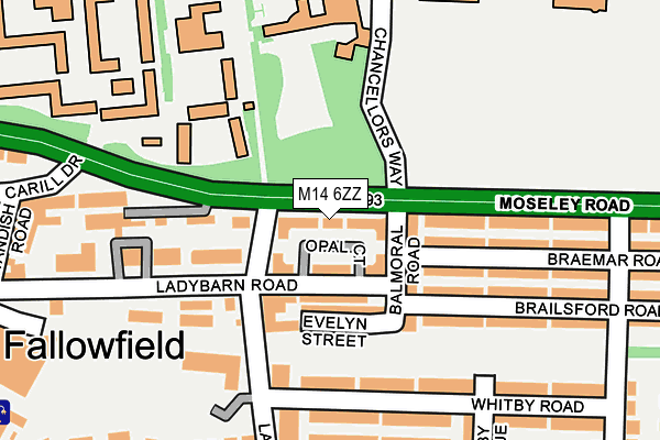 M14 6ZZ map - OS OpenMap – Local (Ordnance Survey)