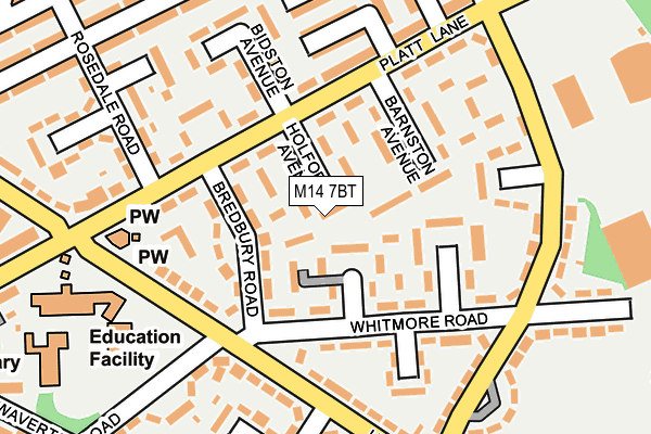 M14 7BT map - OS OpenMap – Local (Ordnance Survey)