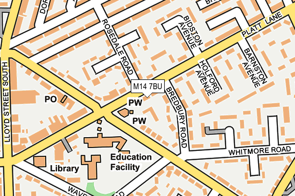 M14 7BU map - OS OpenMap – Local (Ordnance Survey)