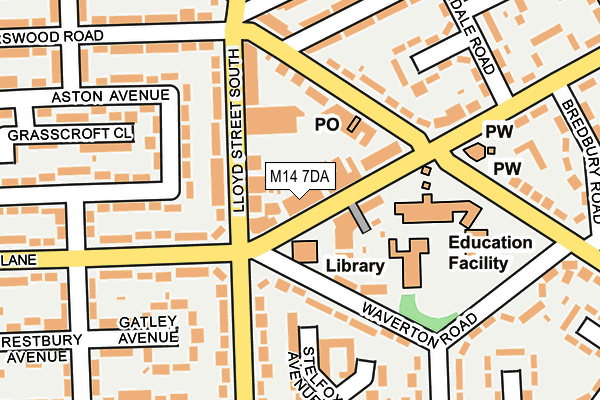 M14 7DA map - OS OpenMap – Local (Ordnance Survey)