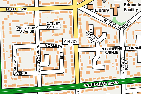 M14 7DY map - OS OpenMap – Local (Ordnance Survey)