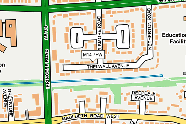 M14 7FW map - OS OpenMap – Local (Ordnance Survey)