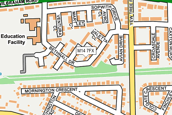 M14 7FX map - OS OpenMap – Local (Ordnance Survey)