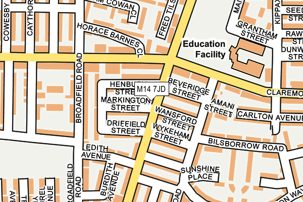 M14 7JD map - OS OpenMap – Local (Ordnance Survey)