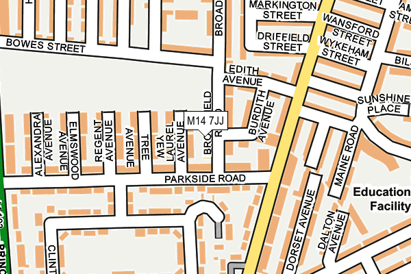 M14 7JJ map - OS OpenMap – Local (Ordnance Survey)